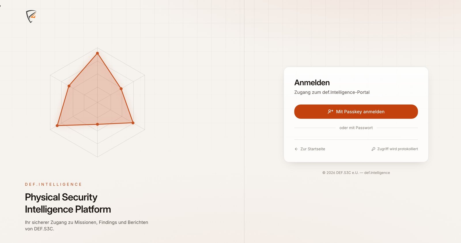Anmeldemaske des def.Portals mit Passkey-Anmeldung