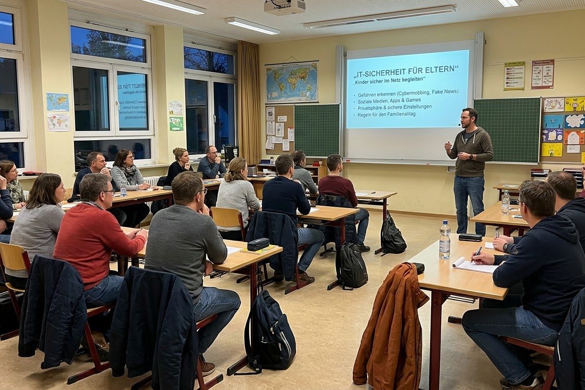 Elternabend im Klassenzimmer: Vortrag zu IT-Sicherheit vor Eltern
